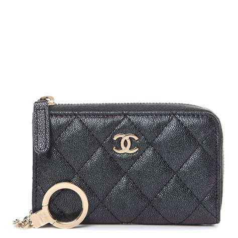 chanel caviar quilted zipped key holder case|CHANEL Caviar Quilted Zipped Key Holder Case Black.